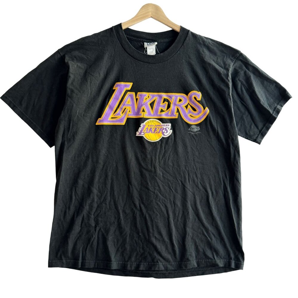 VTG 90s Los Angeles LA Lakers NBA T-Shirt X Large Black Purple Lee‎ Sport
